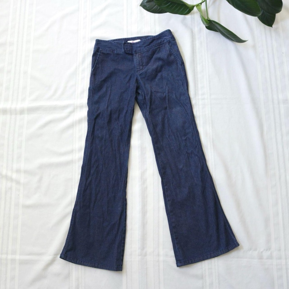 Xhiliration blue/brown pin stripe bootcut jeans